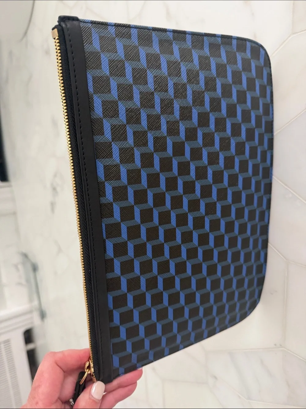 Pierre Hardy Blue and Black Geometric Zip Pouch